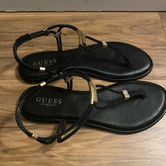 Gold and Black leather Guess Sandals size 9 - Picture 3 of 3